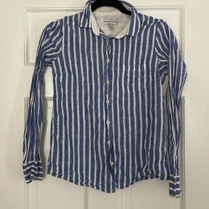 J. Crew Linen Blue Stripe Boy Blouse size 0